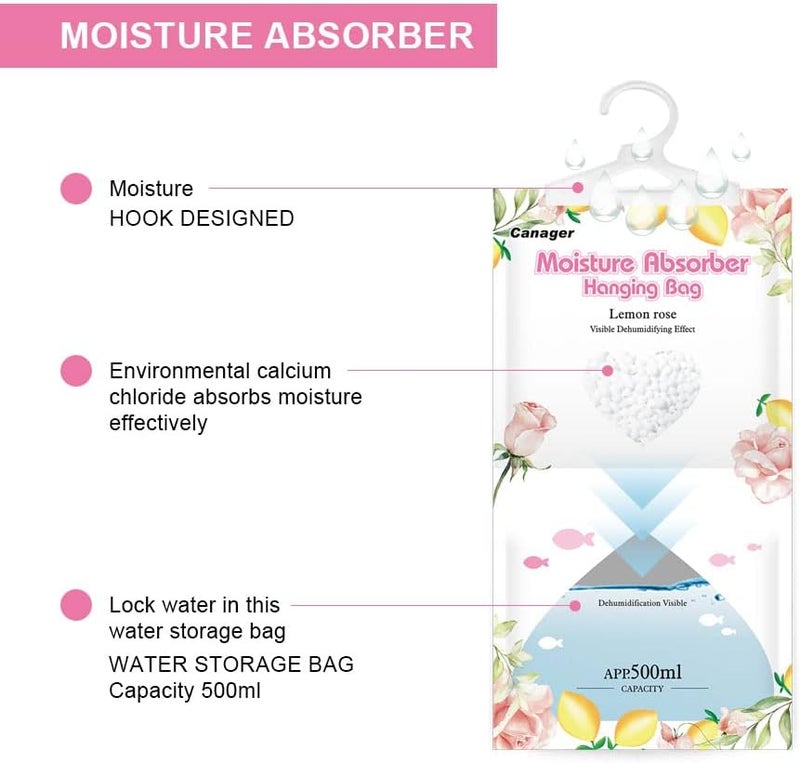 CANAGER Hanging Moisture Absorber, Lemon Rose Moistureproof Hanging Bag，Dehumidifier Bag (8 packs) Hanging Closet Dehumidifier Bags, Moisture Absorb 12.5 oz - Image 2